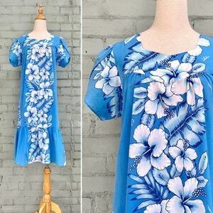 Vintage 80s Floral Hawaiian Print Dress